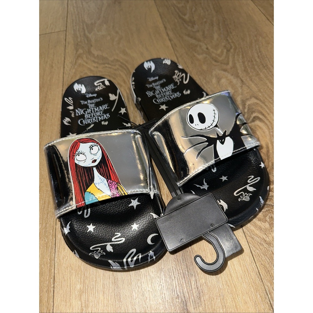 The Nightmare Before Christmas Jack & Sally Ground Up Slides Women's Sz 7 Silver